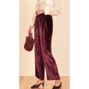 Reformation | Vanya Burgundy Velvet Wide Leg Pants in Plum | Sz 4